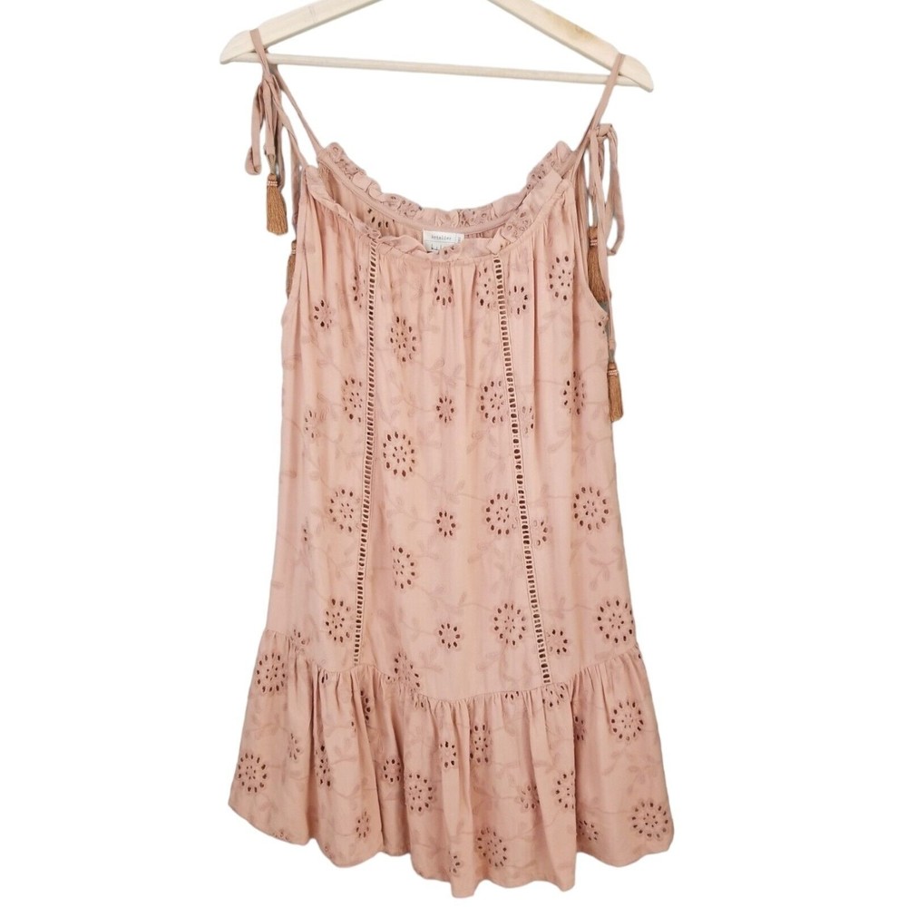 Nicole Miller Artelier Floral Eyelet Mini Dress Terracotta Pink Boho Small - Picture 3 of 14